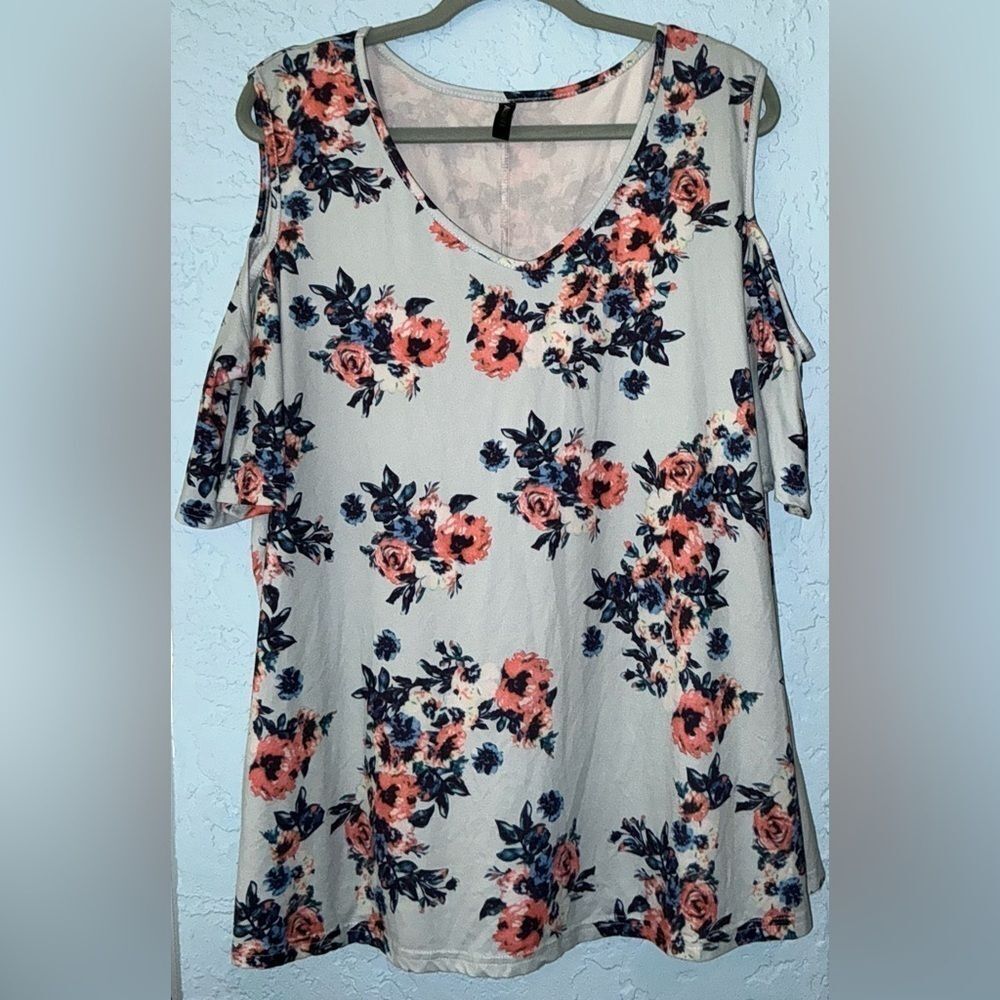 AllegGrace Women's Flowered Cold Shoulder Blouse